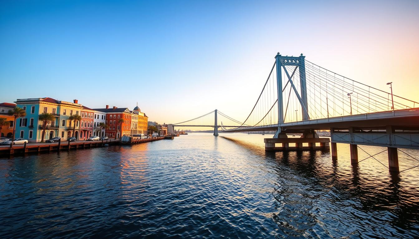 Charleston waterfront and bridge representing Charleston top industries and software needs