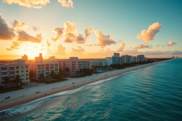 Miami coastline at golden hour representing Miami top industries and software needs