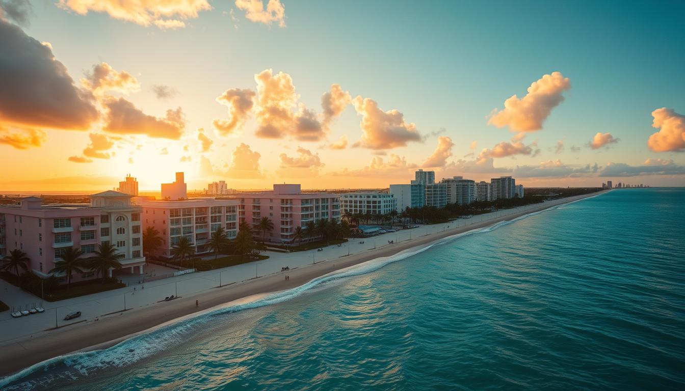 Miami coastline at golden hour representing Miami top industries and software needs