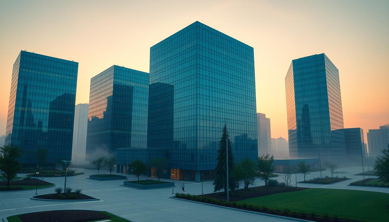 Northern Virginia office towers at dawn representing NoVA top industries and software needs